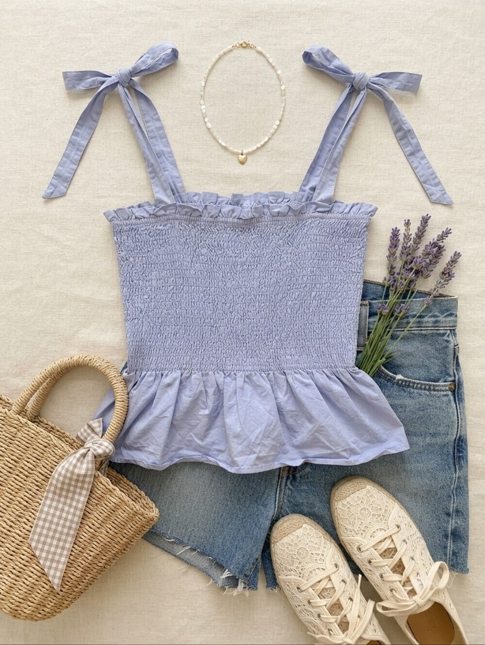 J. Crew Light Blue Smocked Ruffle Hem Tie Strap Crop Top